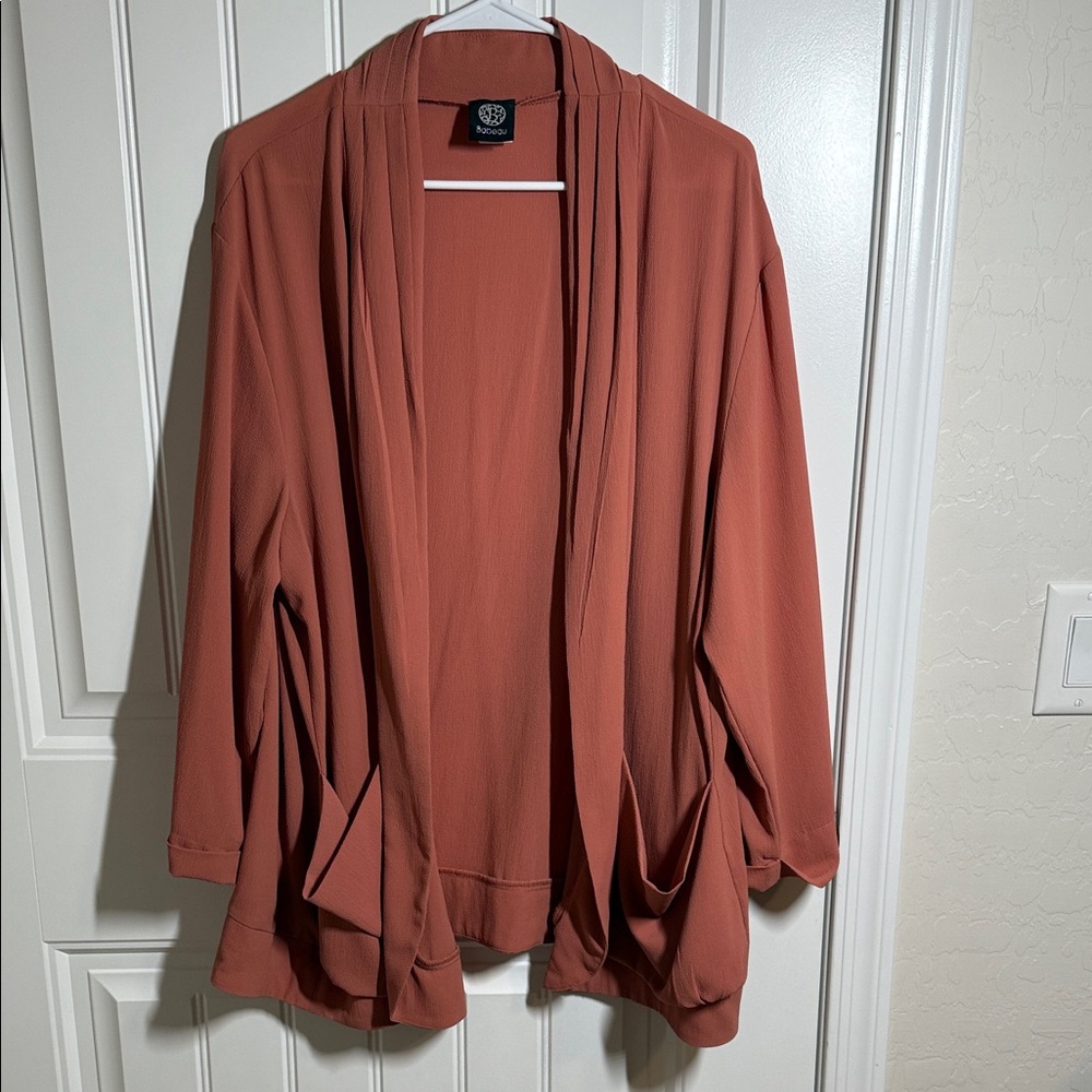 Bobeau Draped lightweight Jacket in Terracotta, Size 2X